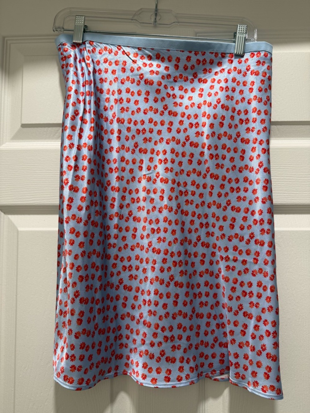 J. Crew ‘Gwen’ Light Blue Skirt with Red Daisy Print
